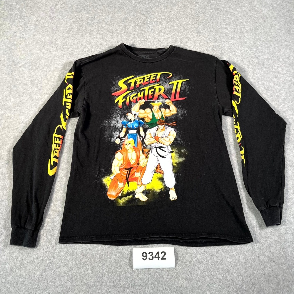 Street Fighter Shirt Mens Medium Black Capcom Video Game Graphic Print Crew Neck